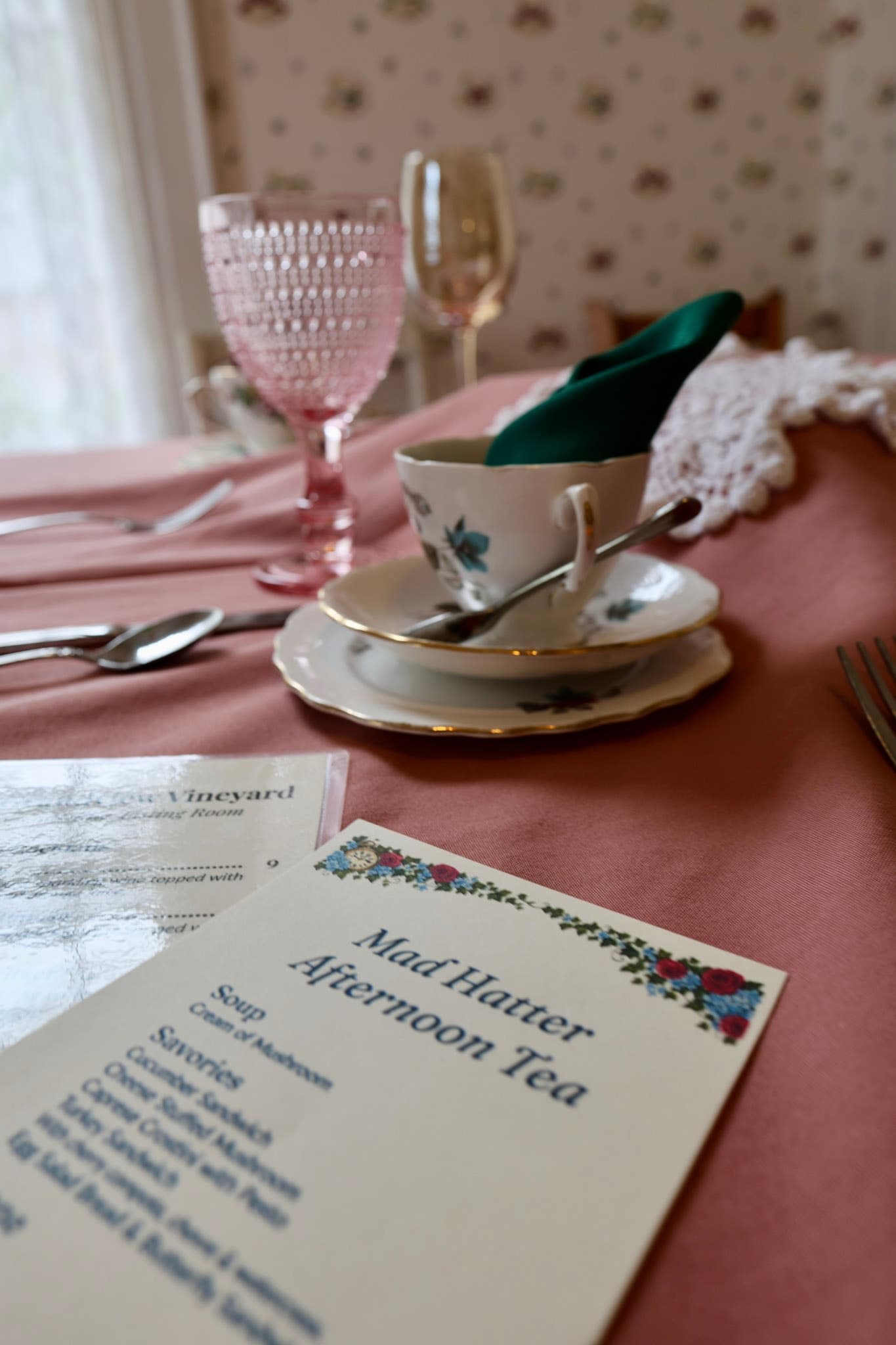 Tea service and menu setting for choosing your blend at The Tea Trolley