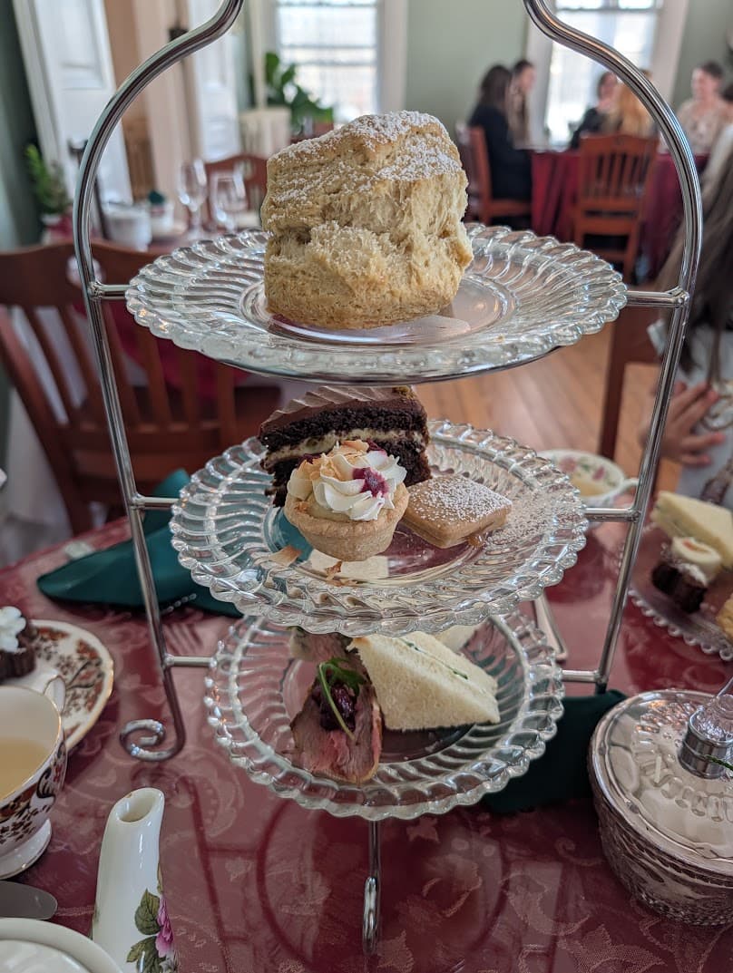 Classic afternoon tea tier with savories and sweets
