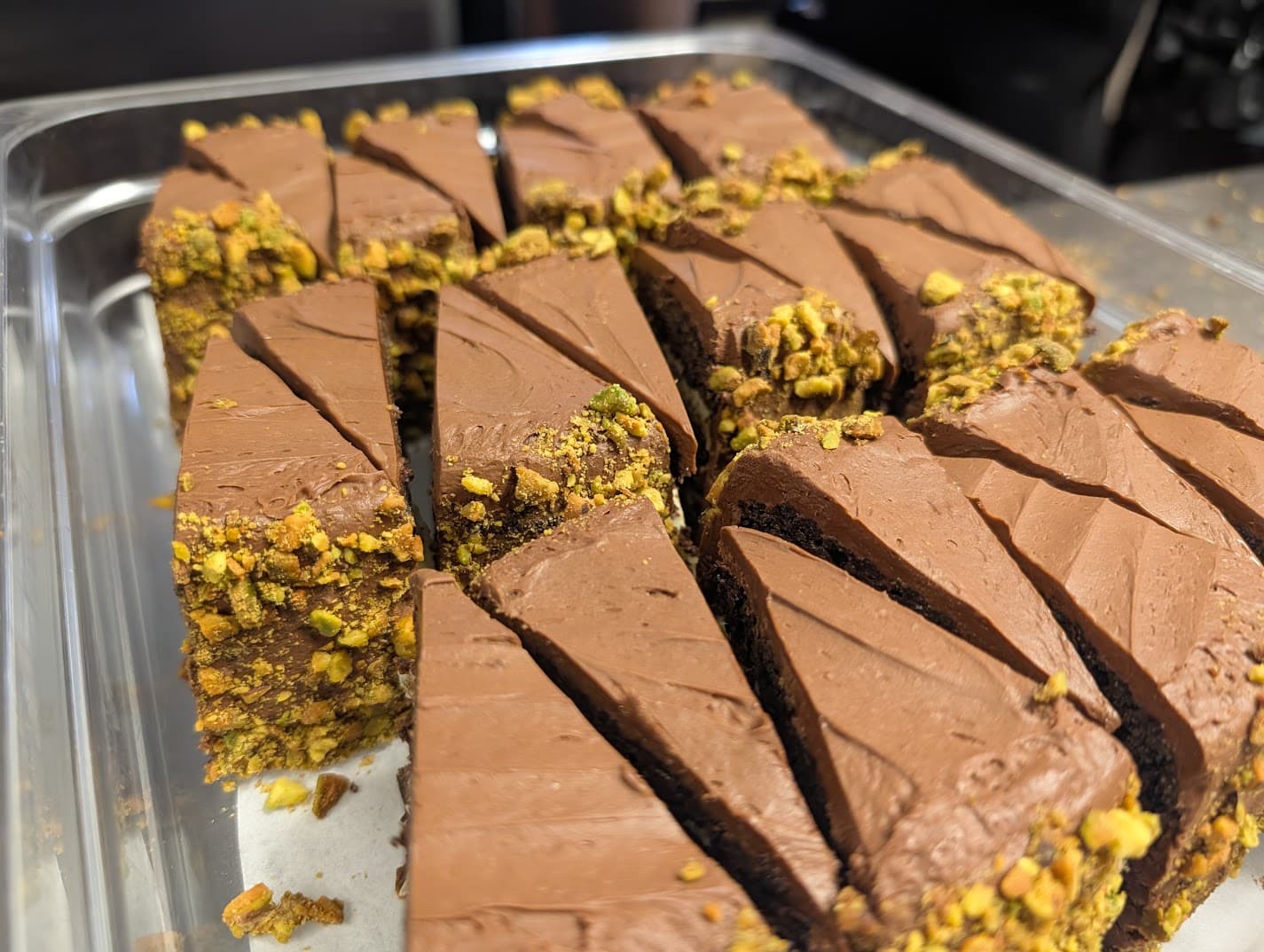 Pistachio cake with elegant decorative plating