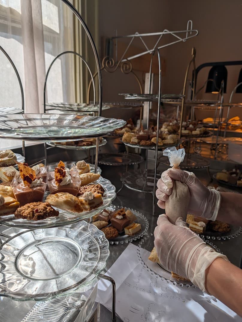Three-tier afternoon tea service at The Tea Trolley in Delta, Pennsylvania