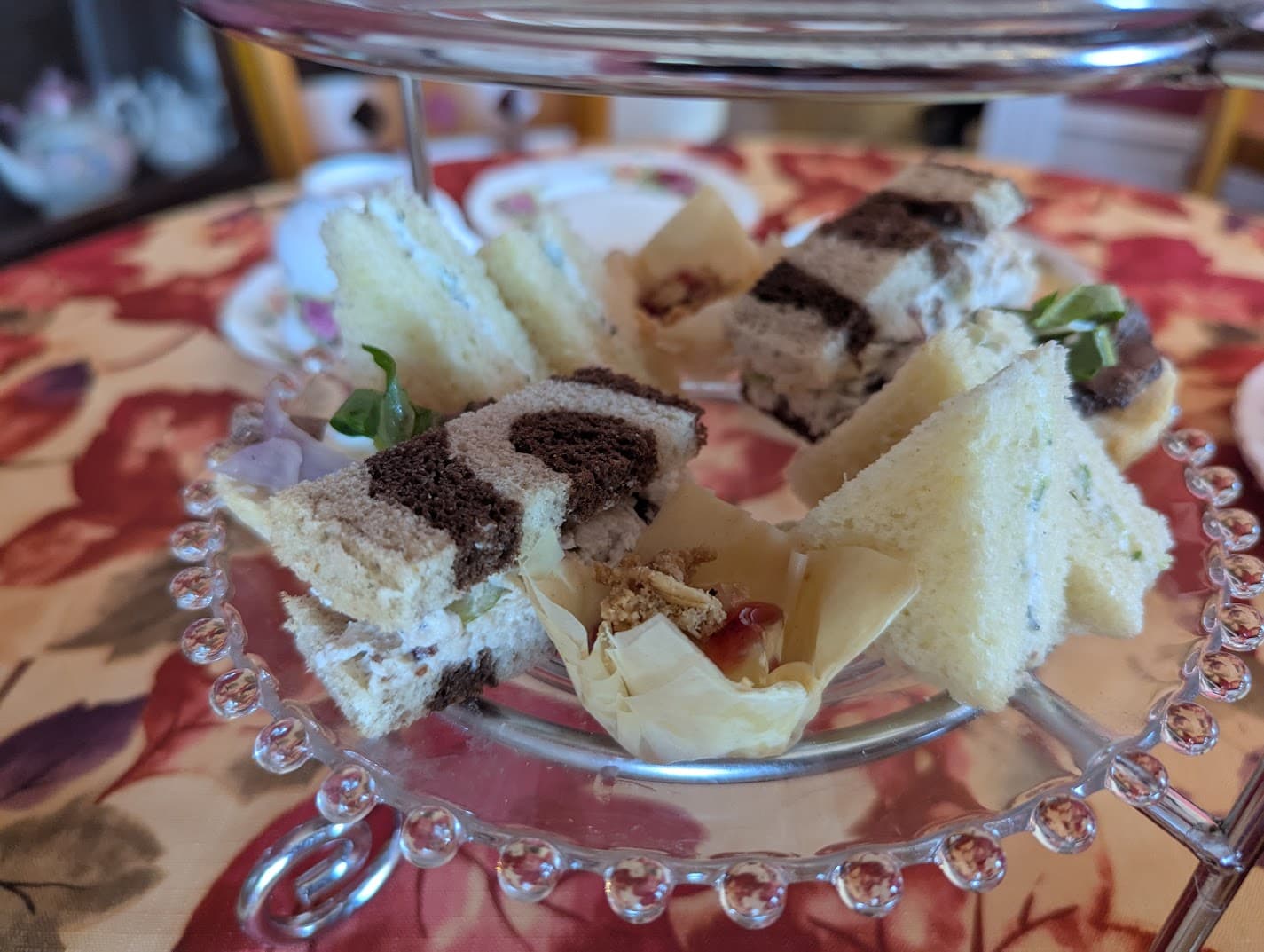 Close-up of elegant afternoon tea food presentation